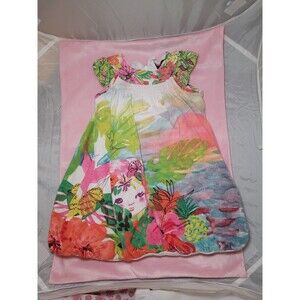 Catamini Italian Toddler Girls 100% Cotton Watercolor Bubble Tropical Dress 3